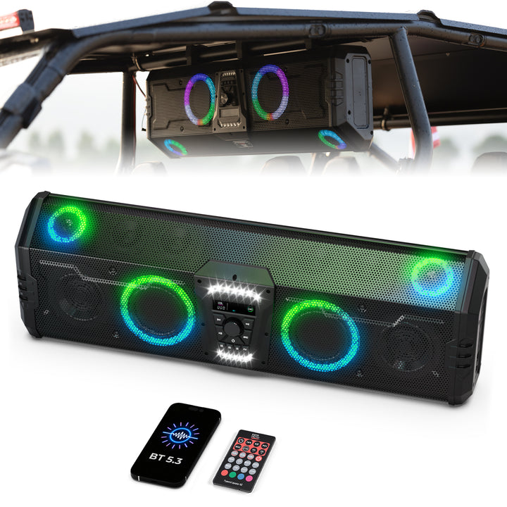UTV Bluetooth Sound Bar 10 Speakers RGB Lights IP66 Waterproof Dustproof