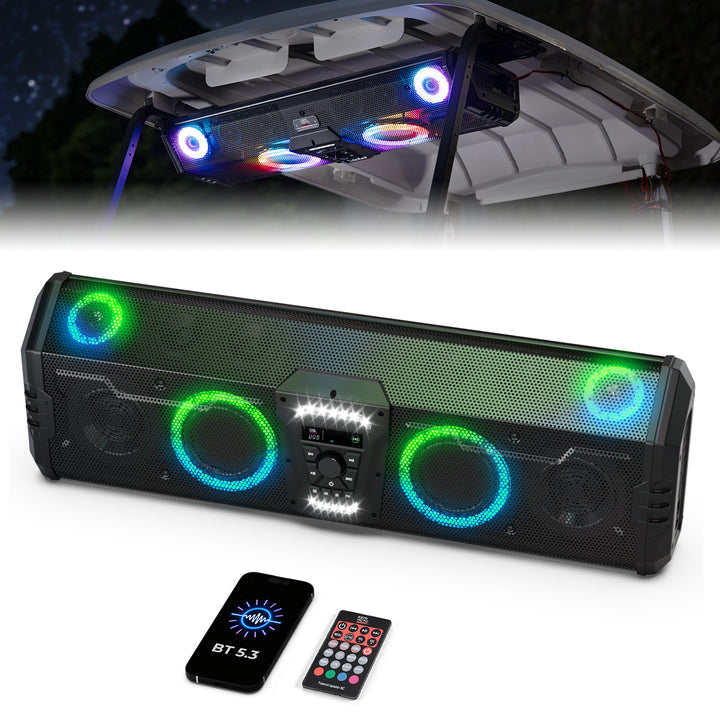 34" Golf Cart Bluetooth Sound Bar RGB Lights 400W Waterproof Speaker