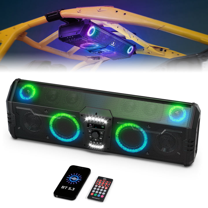 34 Inch UTV Bluetooth Sound Bar Fits 1.45–2" Roll Cages Can-Am Polaris