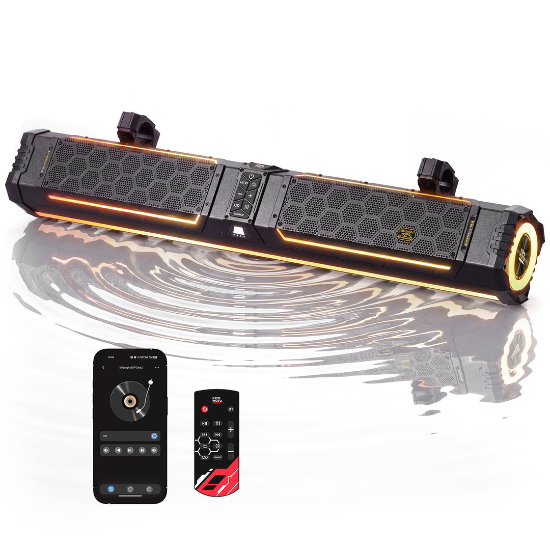 Barra de sonido UTV KEMIMOTO Midnight 80 Gen2 para Can-Am Polaris, potencia máxima de 680W, resistente al agua IP66 y cuatro radiadores pasivos