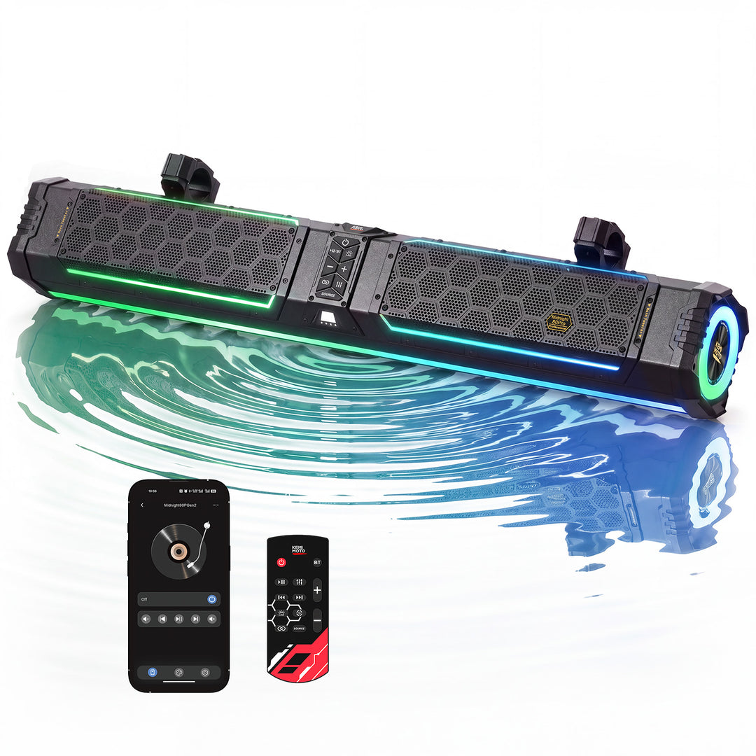 Barra de sonido UTV KEMIMOTO Midnight 80 Gen2 para Can-Am Polaris, potencia máxima de 680W, resistente al agua IP66 y cuatro radiadores pasivos