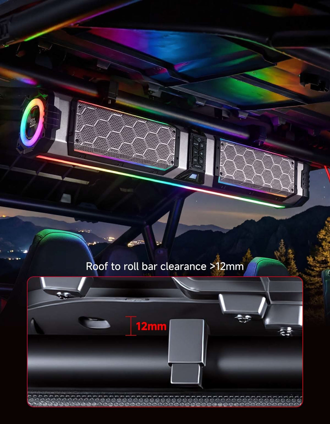 KEMIMOTO Midnight S80 Gen2 UTV Soundbar For Can am Polaris 680W Max Power, IP66 Waterproof & Quad Passive Radiators