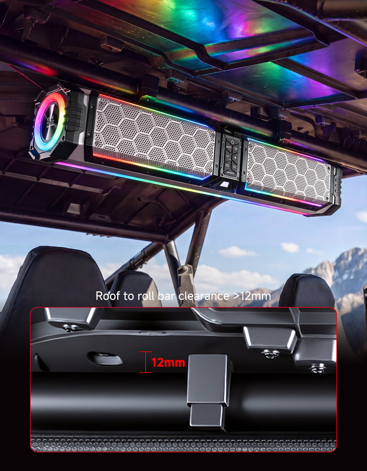 KEMIMOTO Midnight S70 Gen2 UTV Soundbar For Can am Polaris 680W Max Power, IP66 Waterproof & Quad Passive Radiators