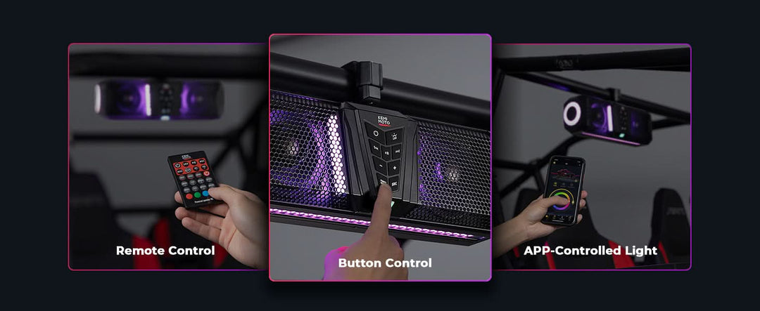 Midnight 40 16" Bluetooth Sound Bar –2025 Compact RGB UTV Speaker for Golf Cart, ATV, Polaris RZR - Kemimoto