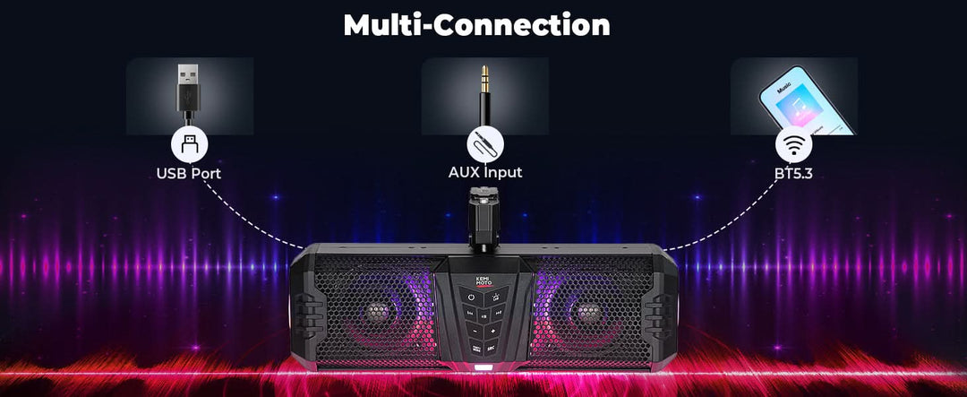 Midnight 40 16" Bluetooth Sound Bar –2025 Compact RGB UTV Speaker for Golf Cart, ATV, Polaris RZR - Kemimoto