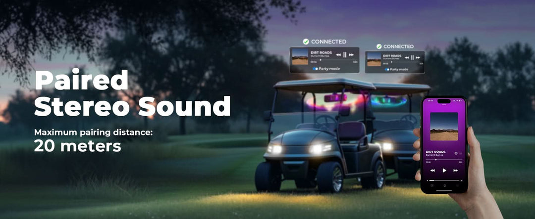 Midnight 40 16" Bluetooth Sound Bar –2025 Compact RGB UTV Speaker for Golf Cart, ATV, Polaris RZR - Kemimoto