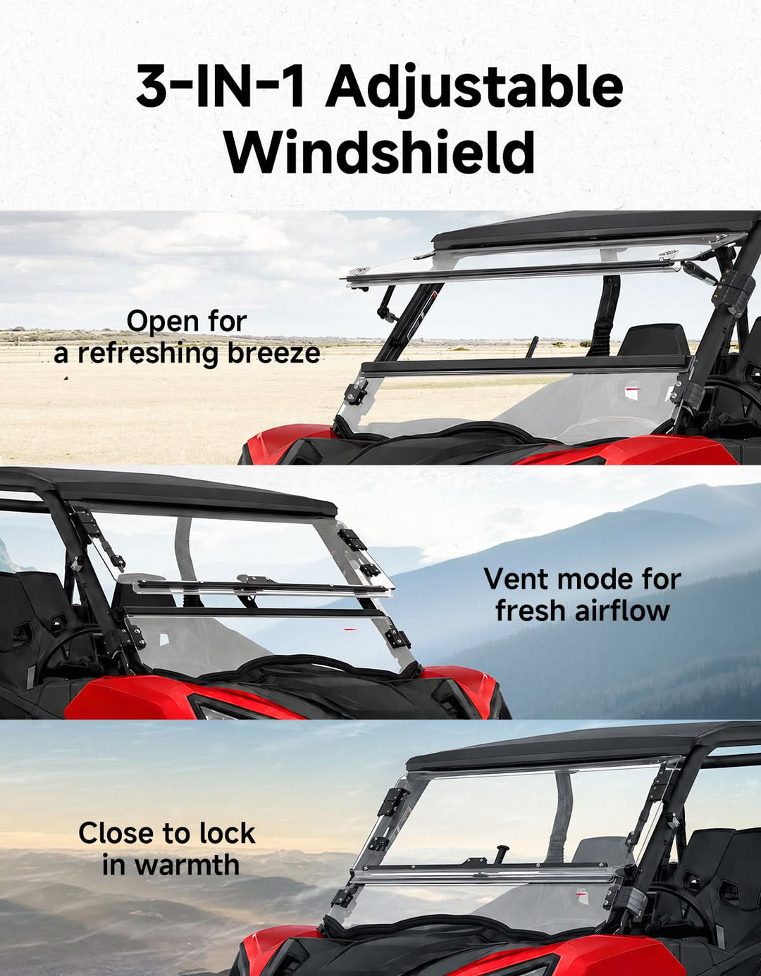 3-in-1 Flip Windshield For Can-Am Commander (2011–2020)