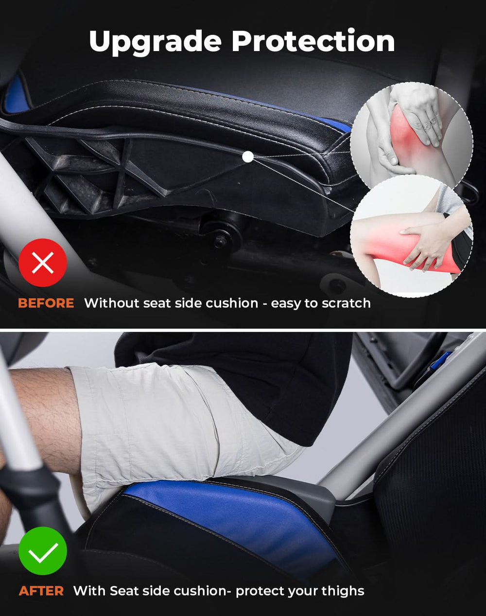 UTV Seat Side Cushions – Fits 2017–2025 Can-Am Maverick X3 MAX & Maverick R, PU Foam Thigh Suppor - Kemimoto