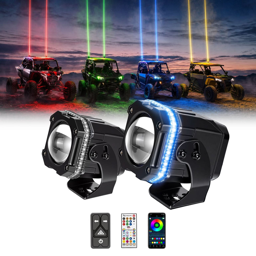 UTV/ATV Universal RGB Whipless LED Whip Lights with Turn Signal - Kemimoto
