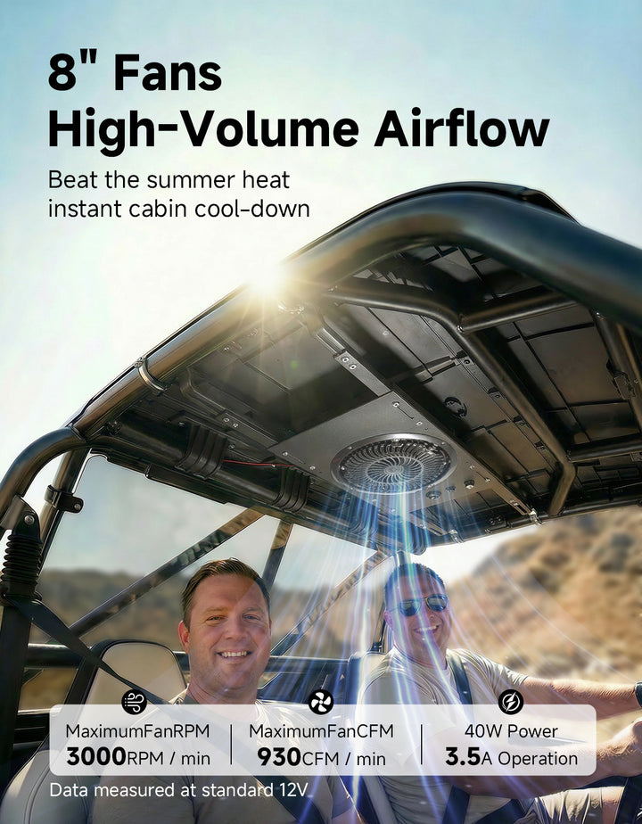 Single Overhead Fan for UTV with 37-53 inch Roof Width for Polaris Can-Am - Kemimoto