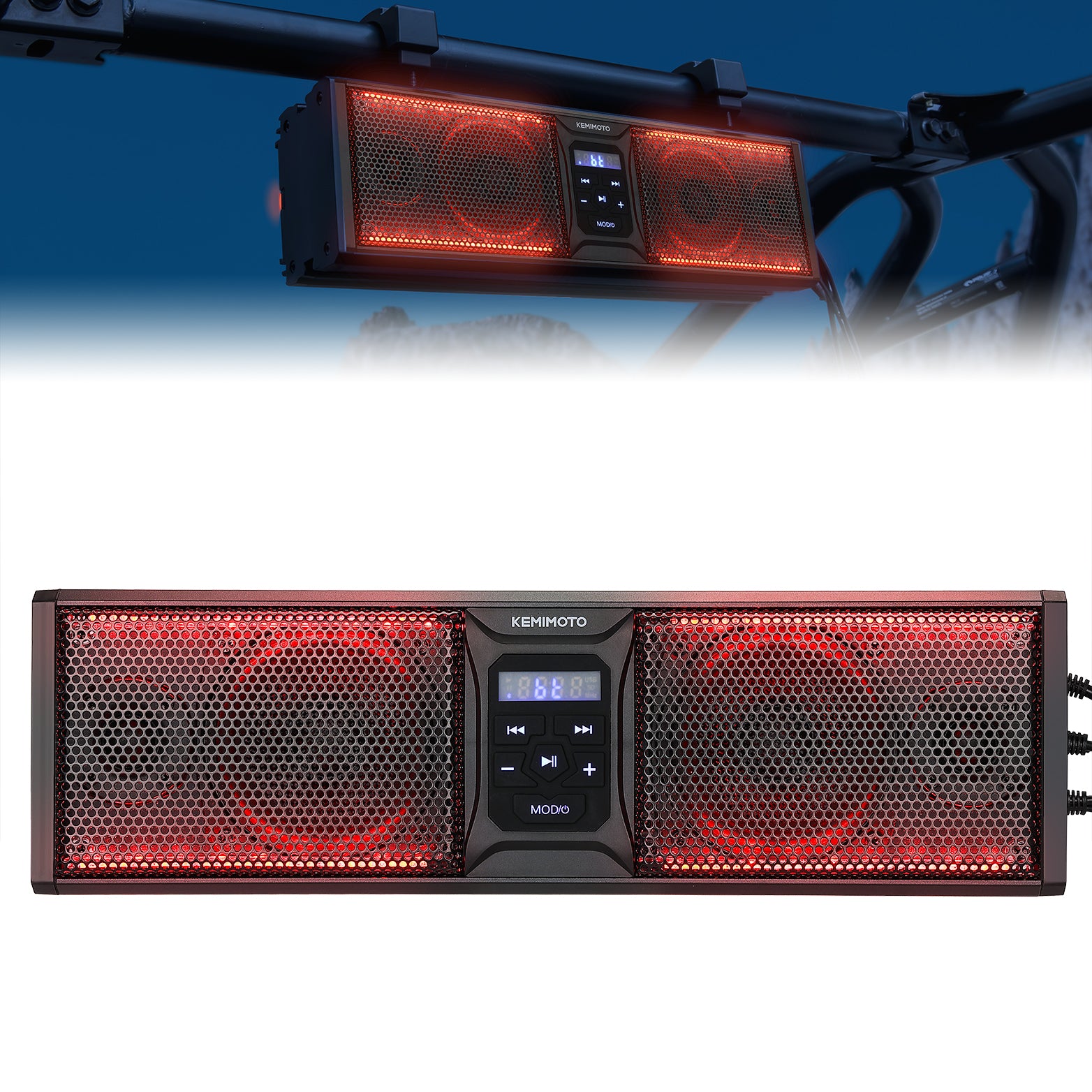 16” RGB Universal Sound Bar for Can Am Maverick X3/ RZR w/ 1.75''-2.25'' Roll Bar - Kemimoto
