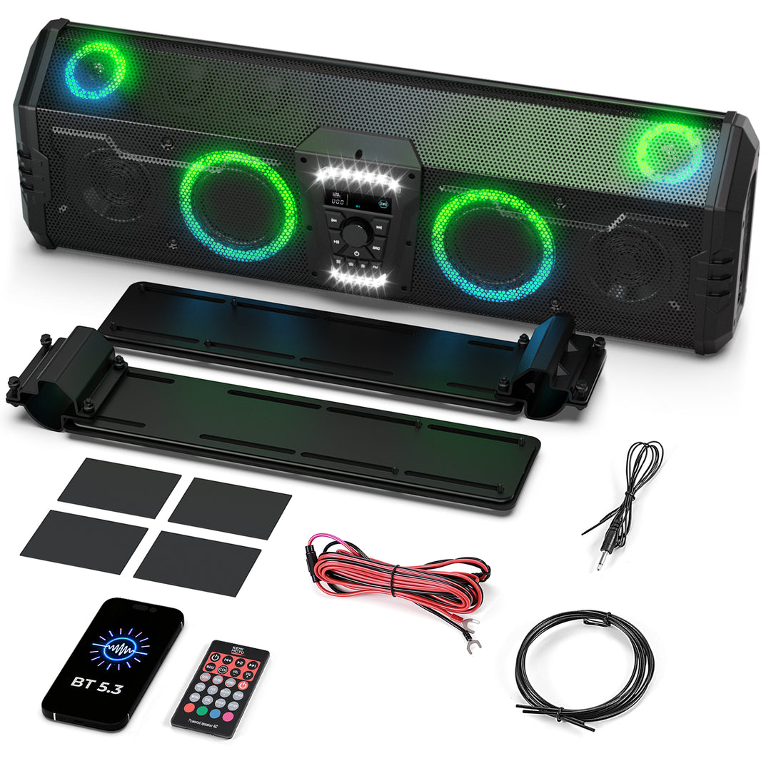 Midnight 90 Roof 34.25" Soundbar For Can-am Polaris UTV Bluetooth Speaker with Dual Subwoofers, IP66 Waterproof 10-Speaker System - Kemimoto