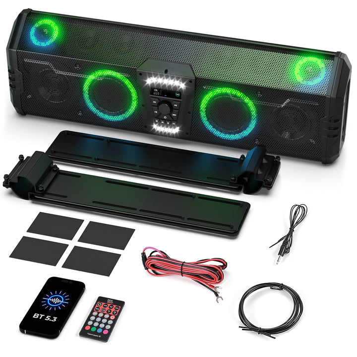 Midnight 90 Roof 34.25" Soundbar For Can-am Polaris UTV Bluetooth Speaker with Dual Subwoofers, IP66 Waterproof 10-Speaker System - Kemimoto