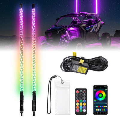 UTV/ATV Universal 3FT RGB Spiral LED Whip Lights (2PCS) - Kemimoto