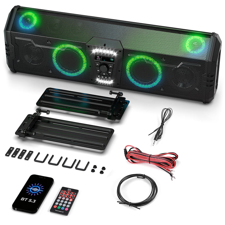 Midnight 90 Roof 34" Golf Cart Bluetooth Sound Bar RGB Lights 400W Waterproof Speaker - Kemimoto