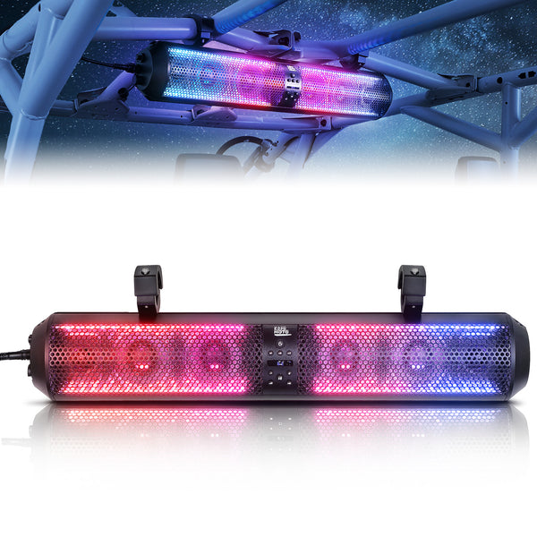 RGB UTV Soundbar, 28" SXS Speaker for Can Am Maverick X3/ RZR w/ 1.56"- 2.25" Roll Bar - Kemimoto