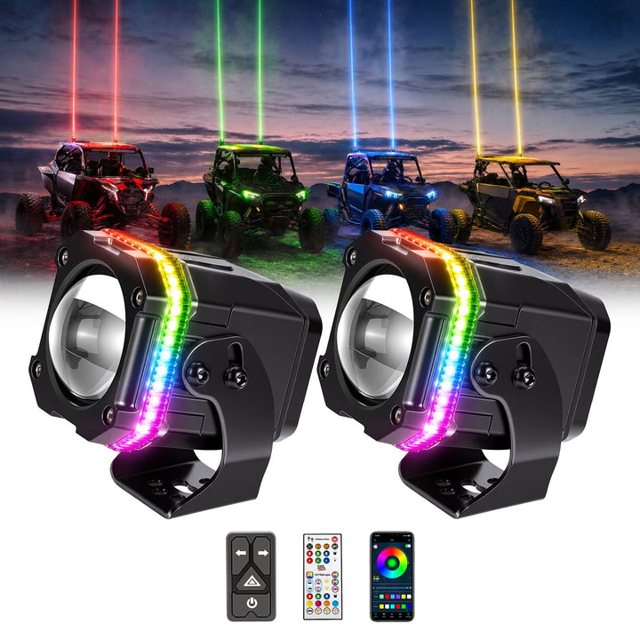UTV/ATV Universal RGB Whipless LED Whip Lights with Turn Signal - Kemimoto