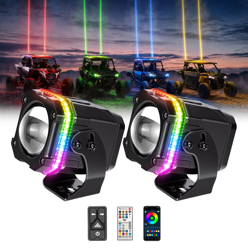 UTV/ATV Universal RGB Whipless LED Whip Lights with Turn Signal - Kemimoto