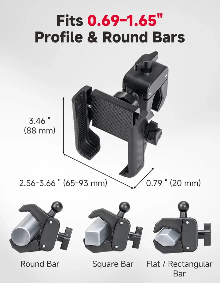 Phone Holder with Adjustable Clamp For Golf Push Cart