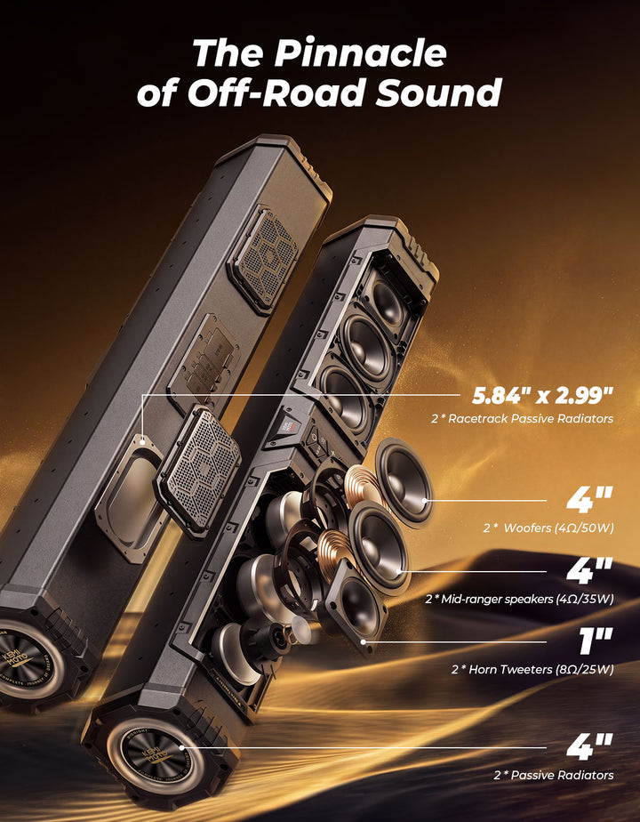 Barra de sonido UTV KEMIMOTO Midnight 80 Gen2 para Can-Am Polaris, potencia máxima de 680W, resistente al agua IP66 y cuatro radiadores pasivos