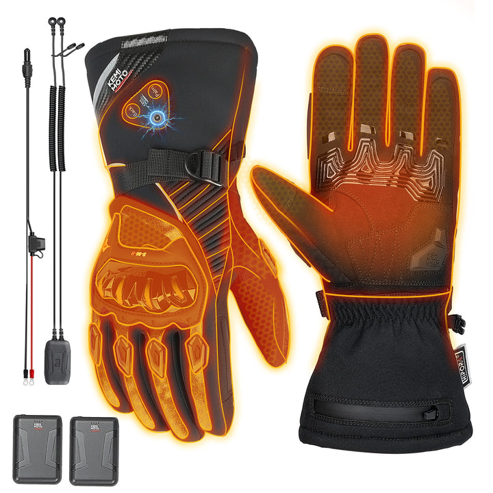 Heated Winter Motorcycle Riding Gloves  Gear with Magnetic Quick-Release Power Cable
