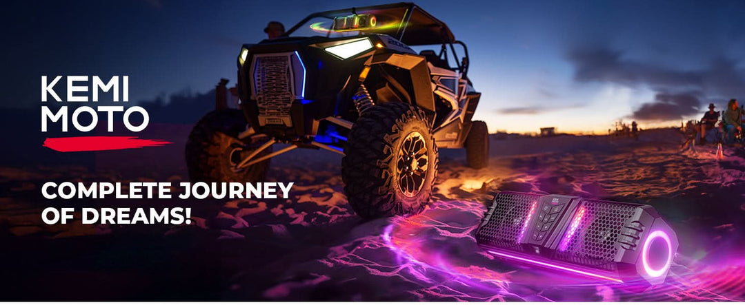 Midnight 40 16" Bluetooth Sound Bar –2025 Compact RGB UTV Speaker for Golf Cart, ATV, Polaris RZR - Kemimoto