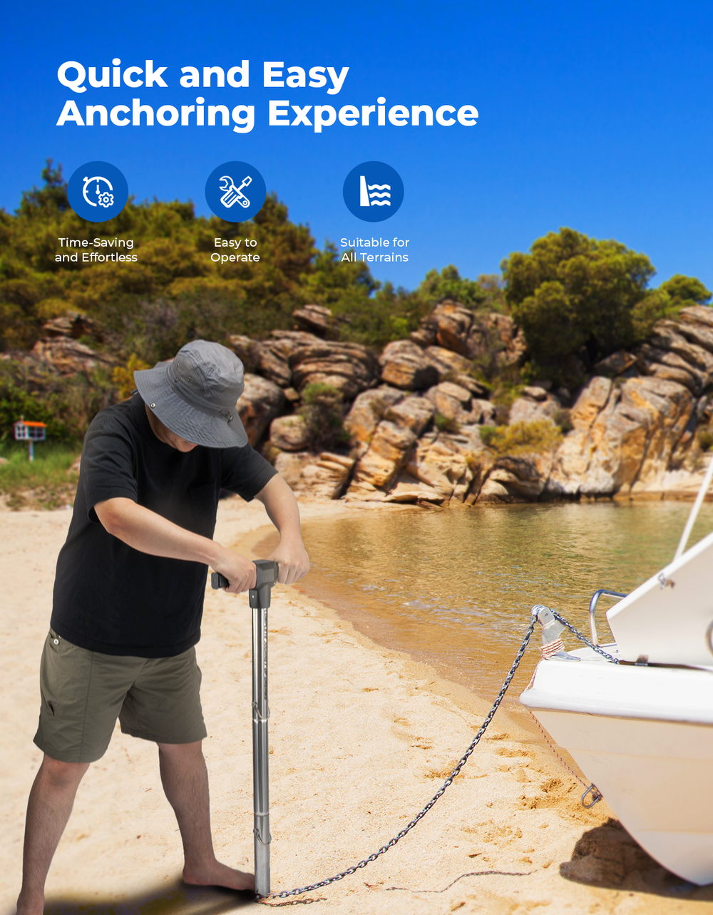 Jet Ski Anchor Shallow Water Anchor Pole for Kayak Pontoon - Kemimoto