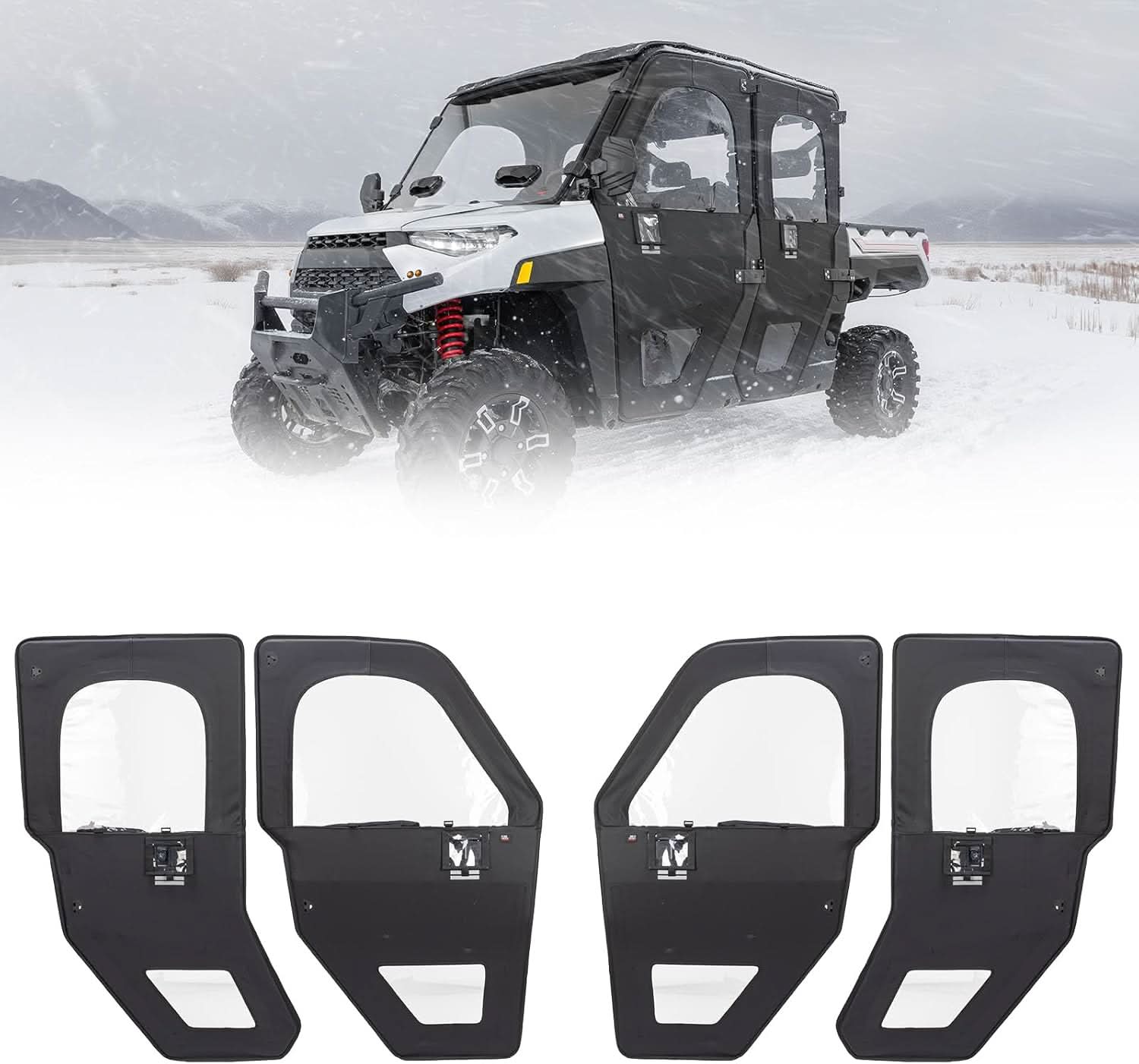 UTV Doors With Steel Frame for Polaris Ranger CREW XP 1000 2018-2025 - Kemimoto