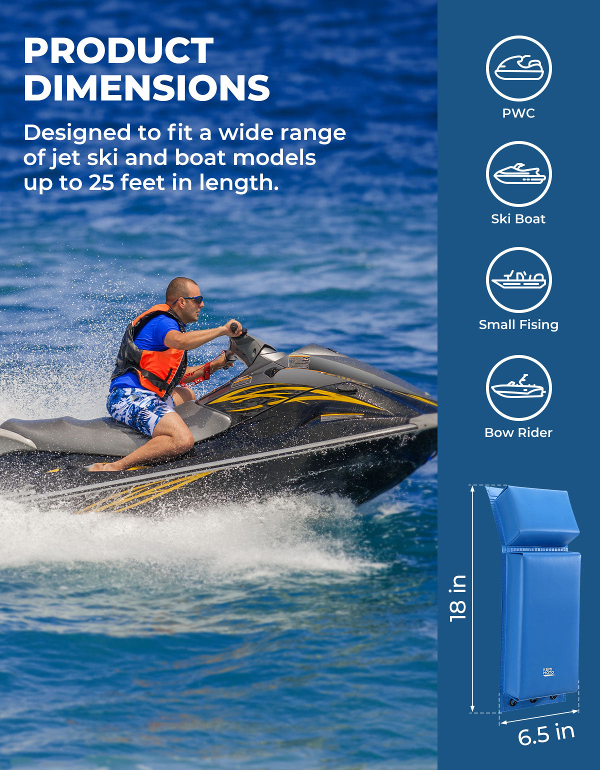PWC Boat Fenders Bumpers with 2 Ropers 18in for Jet Ski - Kemimoto