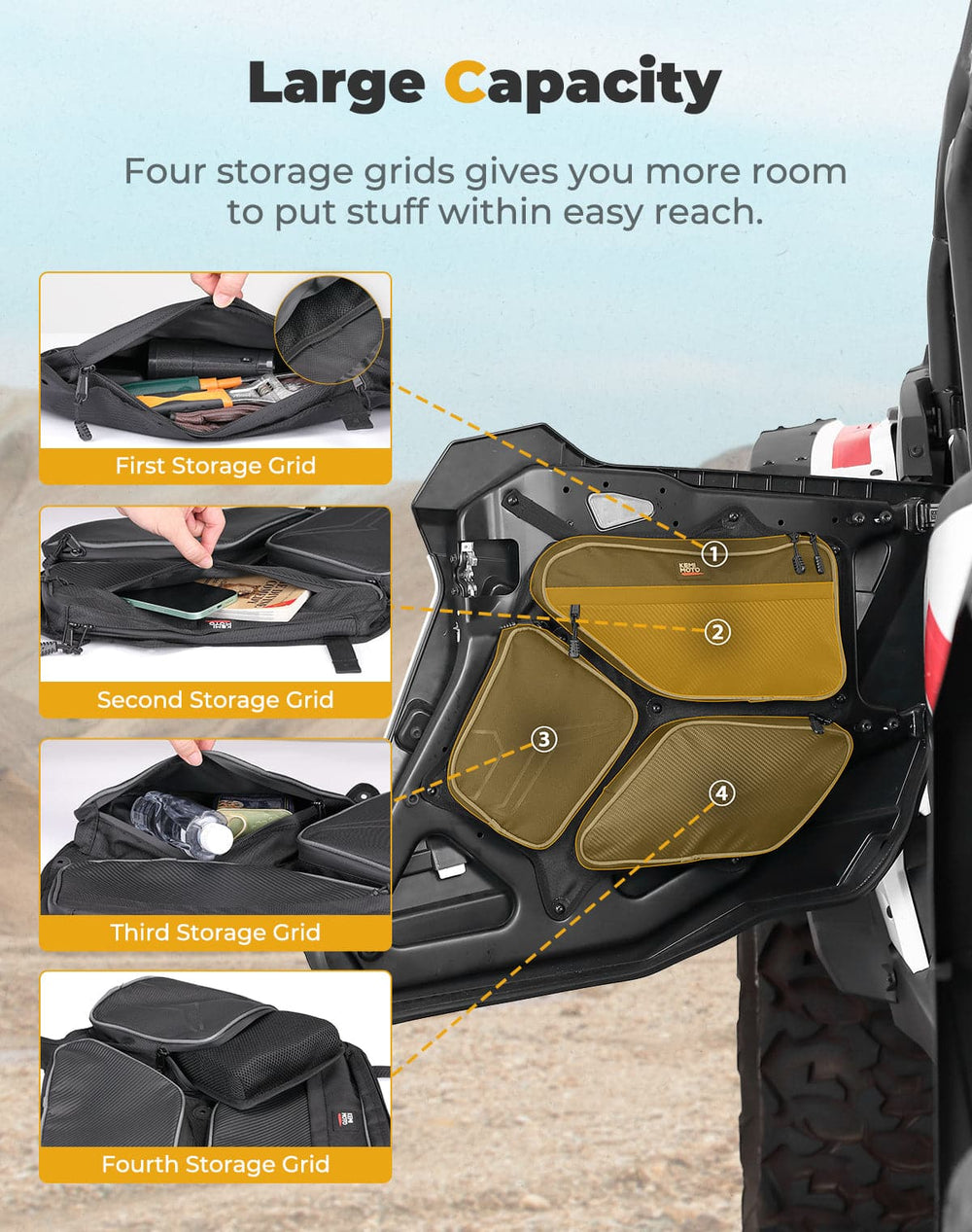 Rear Door Storage Bag PVC Tool Bags for 2024-2025 Polaris RZR XP 4 1000 - Kemimoto