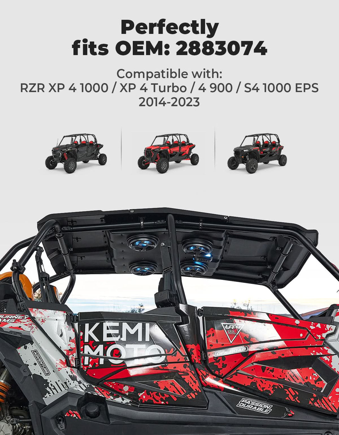 UTV Audio Roof System with 4 Speakers for RZR XP4 1000 (2014-2023) - Kemimoto