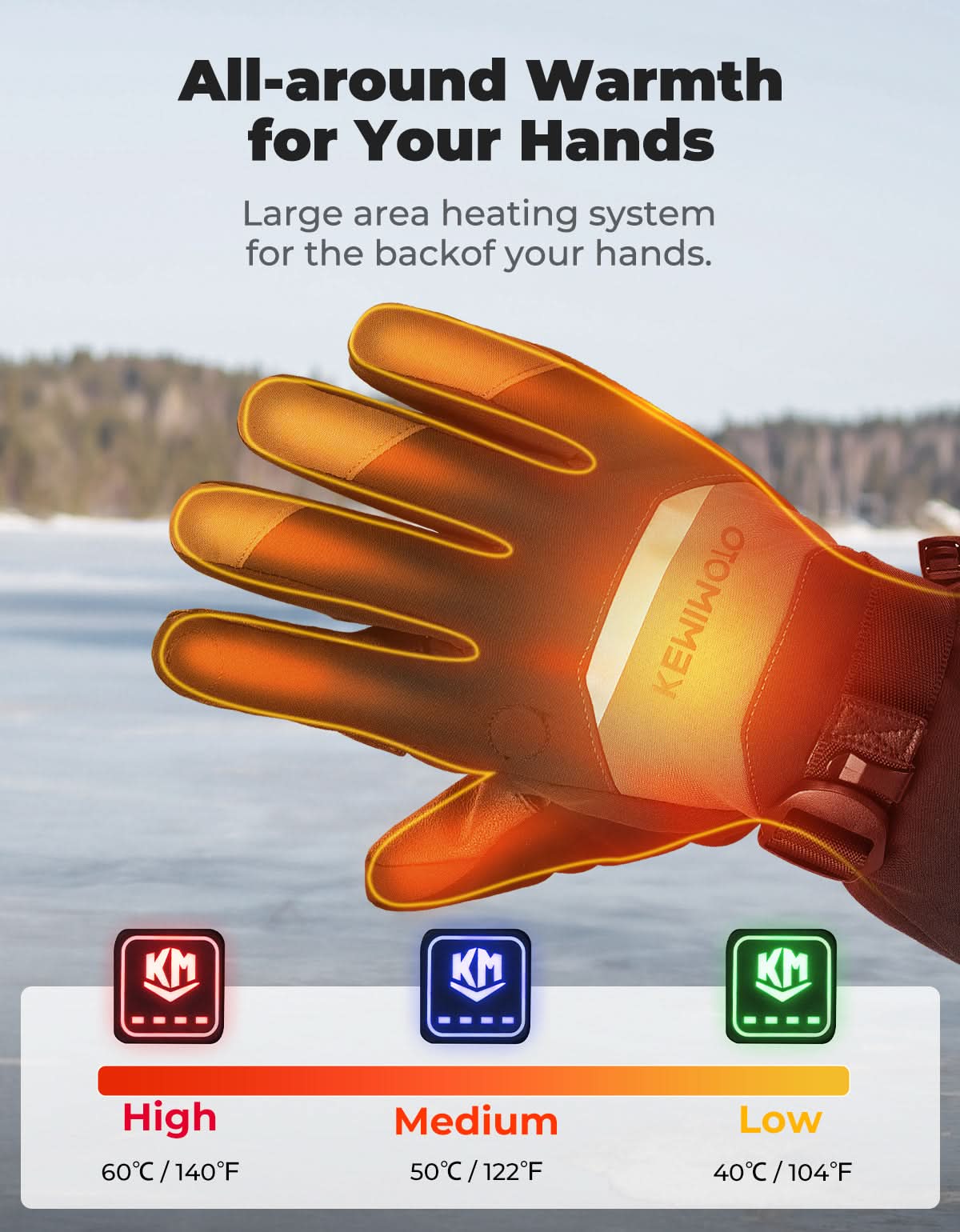 Men’s Heated Gloves 7.4V Battery Touchscreen Waterproof Winter (2PCS) - Kemimoto