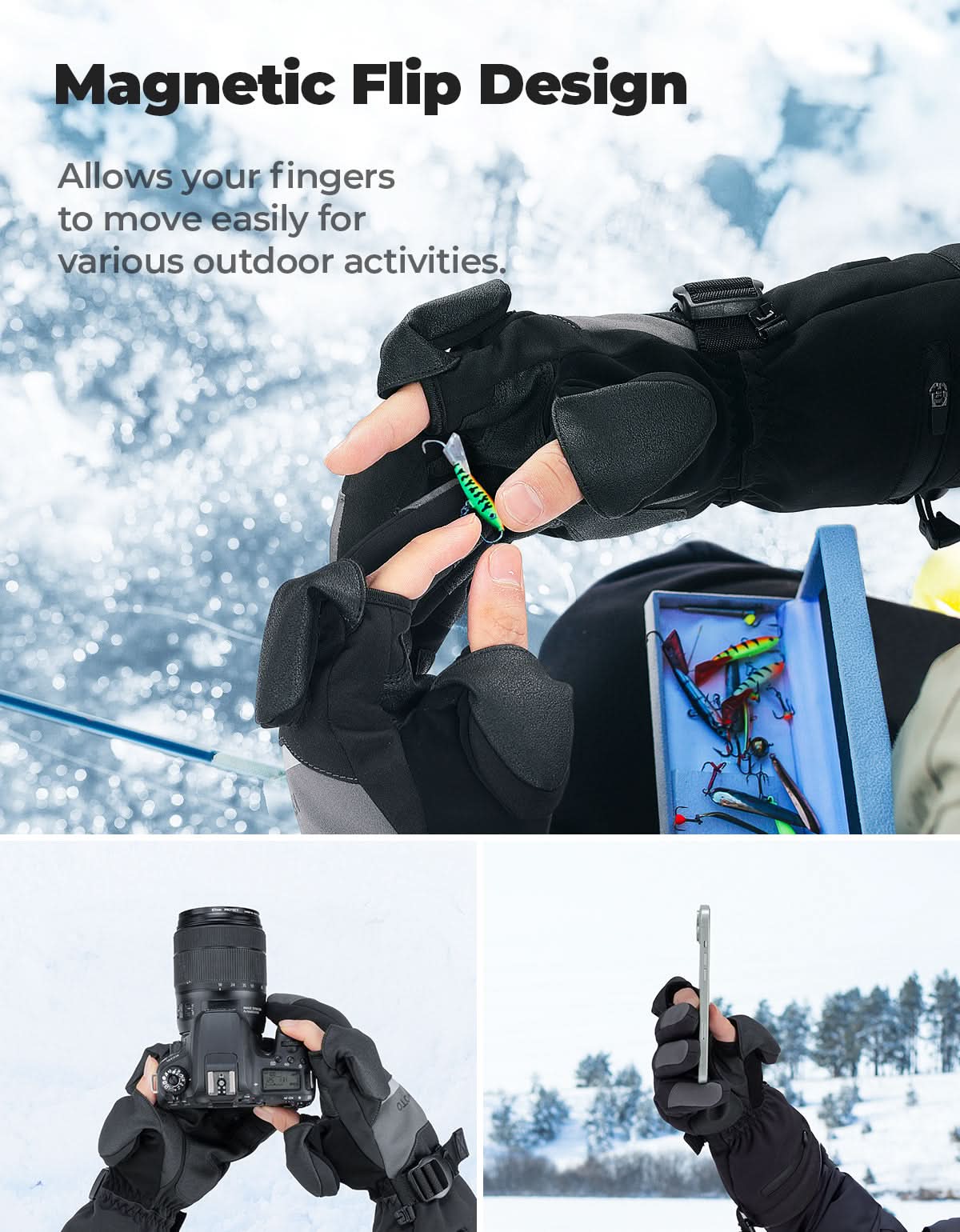 Men’s Heated Gloves 7.4V Battery Touchscreen Waterproof Winter (2PCS) - Kemimoto