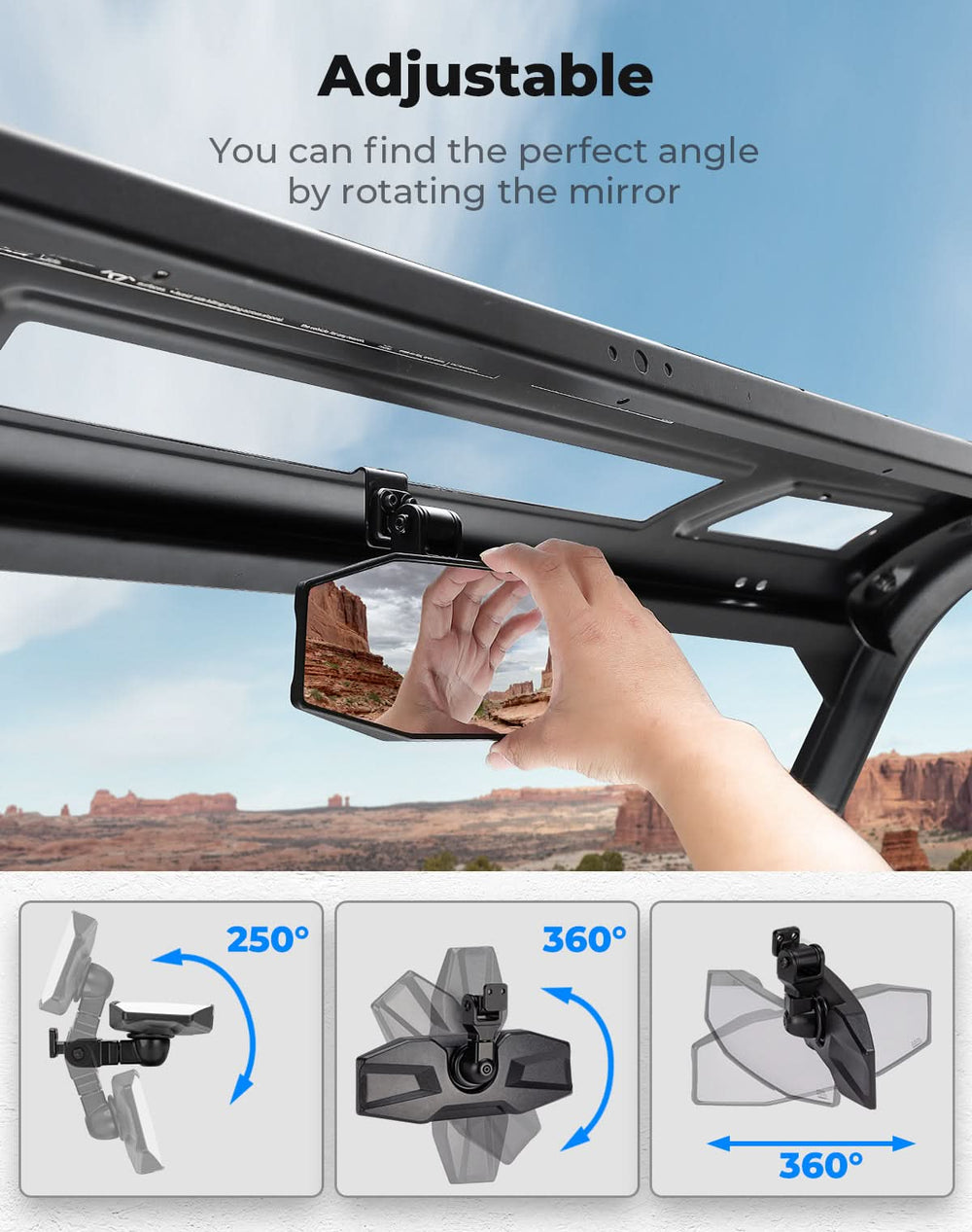 UTV Rear View Mirror for Polaris Ranger 1000 XP 900 500 570/Crew - Kemimoto