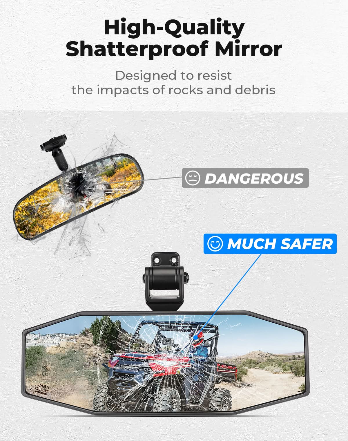UTV Rear View Mirror for Polaris Ranger 1000 XP 900 500 570/Crew - Kemimoto