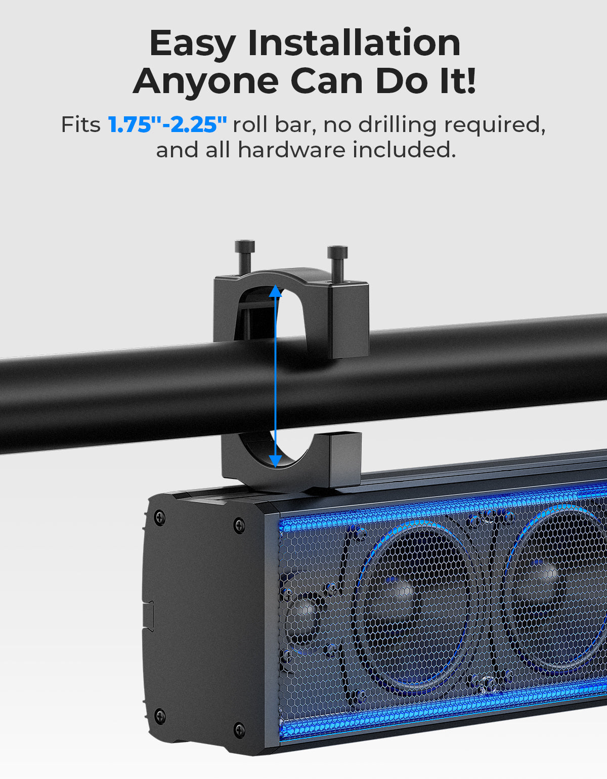 6 Speaker 26'' RGB Universal Sound Bar for Can Am Maverick X3/ RZR w/ 1.75''-2.25'' Roll Bar - Kemimoto