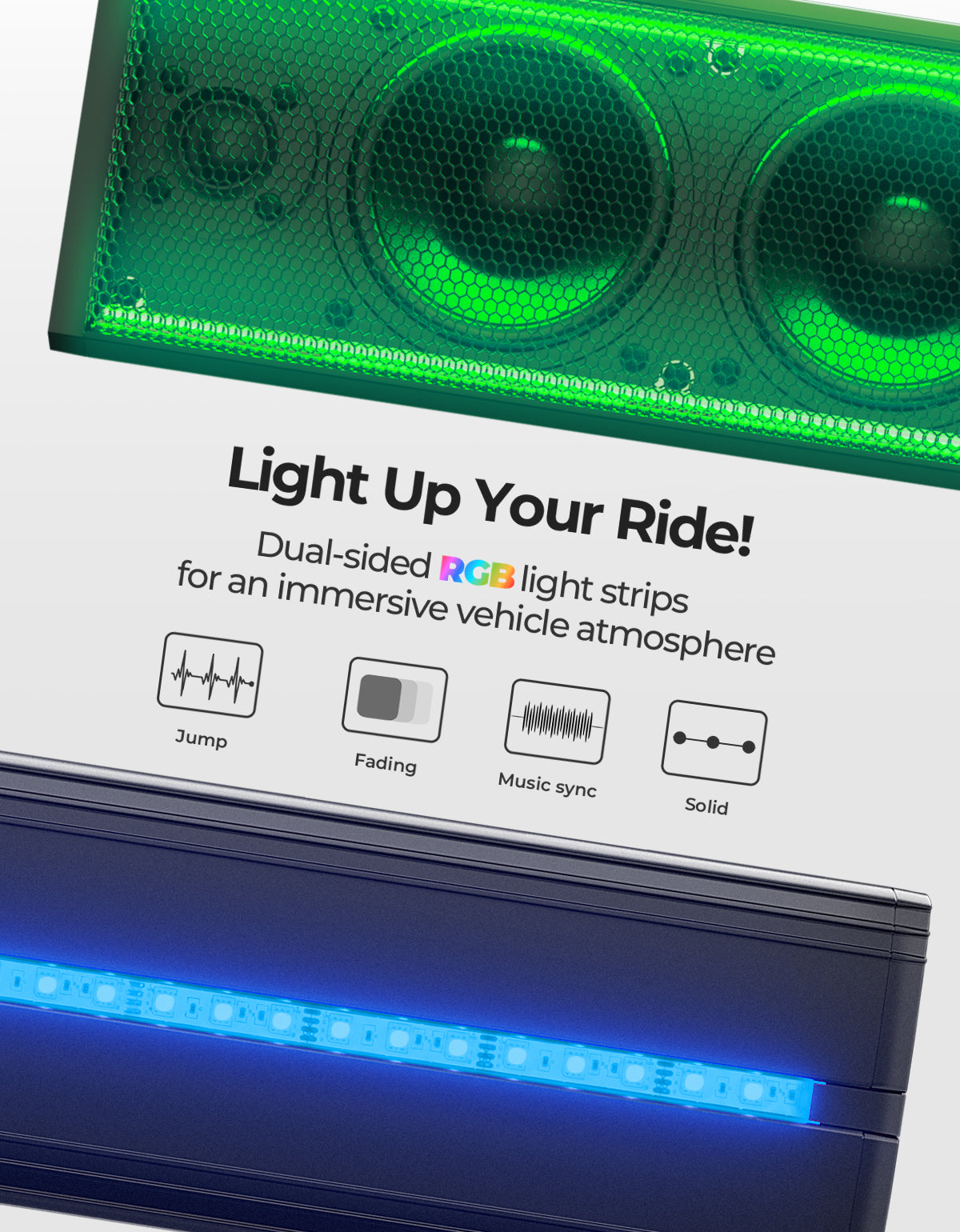 6 Speaker 26'' RGB Universal Sound Bar for Can Am Maverick X3/ RZR w/ 1.75''-2.25'' Roll Bar - Kemimoto