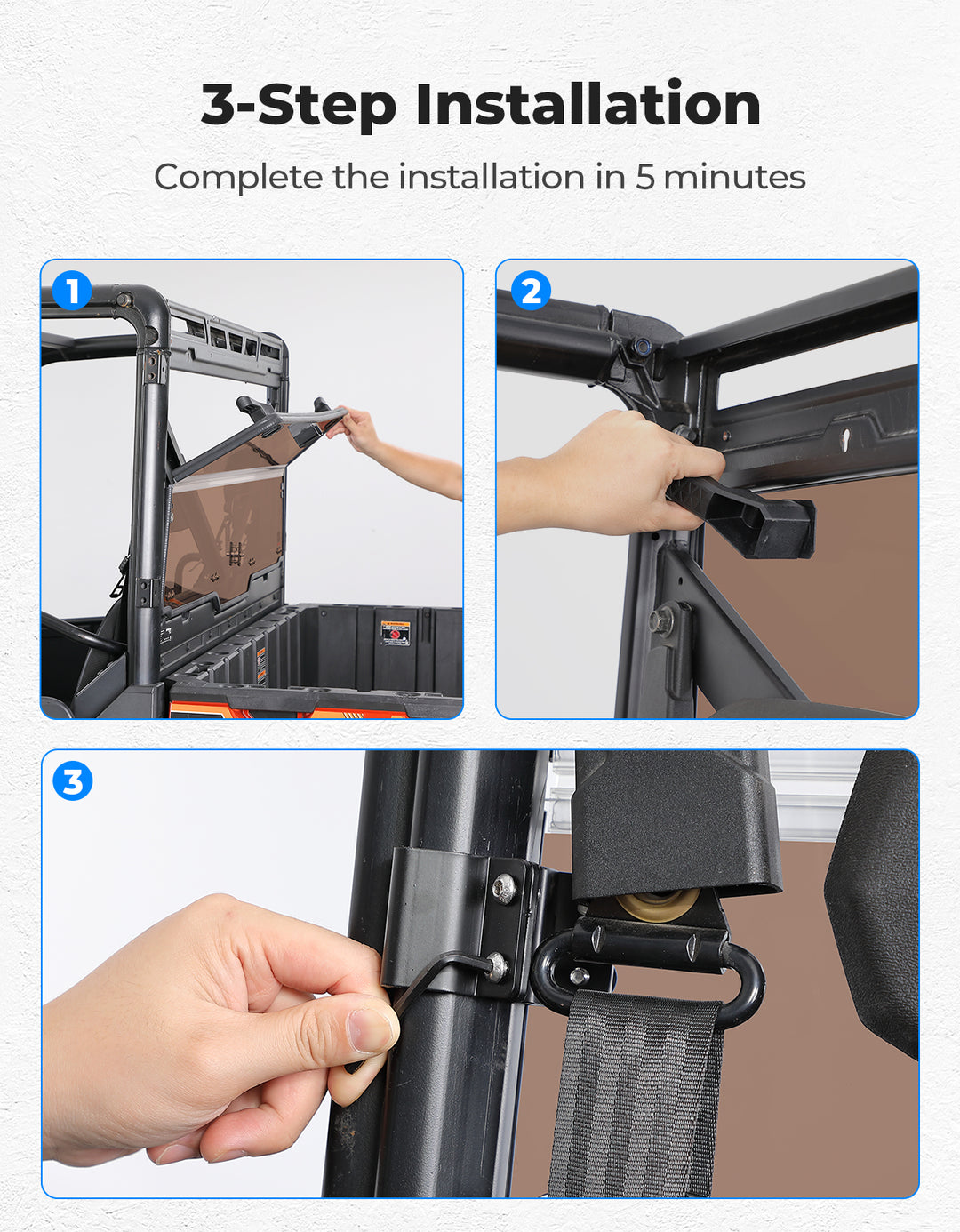 2-IN-1 Foldable Vented Rear Window for Polaris Ranger XP 1000/Crew 2017-2025 - Kemimoto