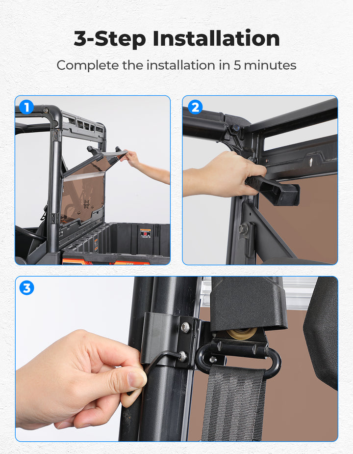 2-IN-1 Foldable Vented Rear Window for Polaris Ranger XP 1000/Crew 2017-2025 - Kemimoto