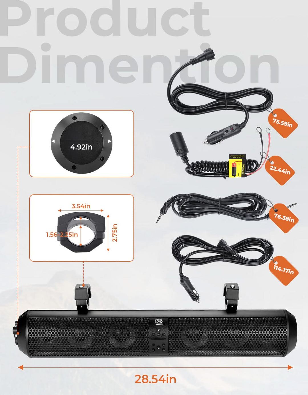 UTV Bluetooth Sound Bar – 32" RGB Speaker, IP66 Waterproof 2025 | Fits 1"-2" Roll Bars on Polaris RZR, Can-Am, SxS, Golf Carts - Kemimoto