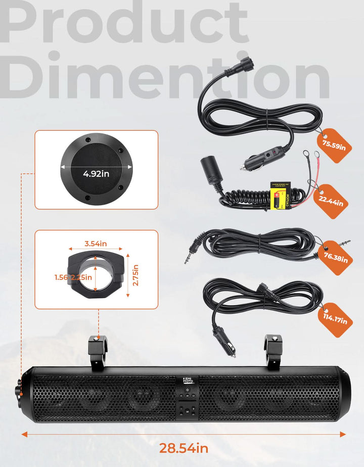UTV Bluetooth Sound Bar – 32" RGB Speaker, IP66 Waterproof 2025 | Fits 1"-2" Roll Bars on Polaris RZR, Can-Am, SxS, Golf Carts - Kemimoto