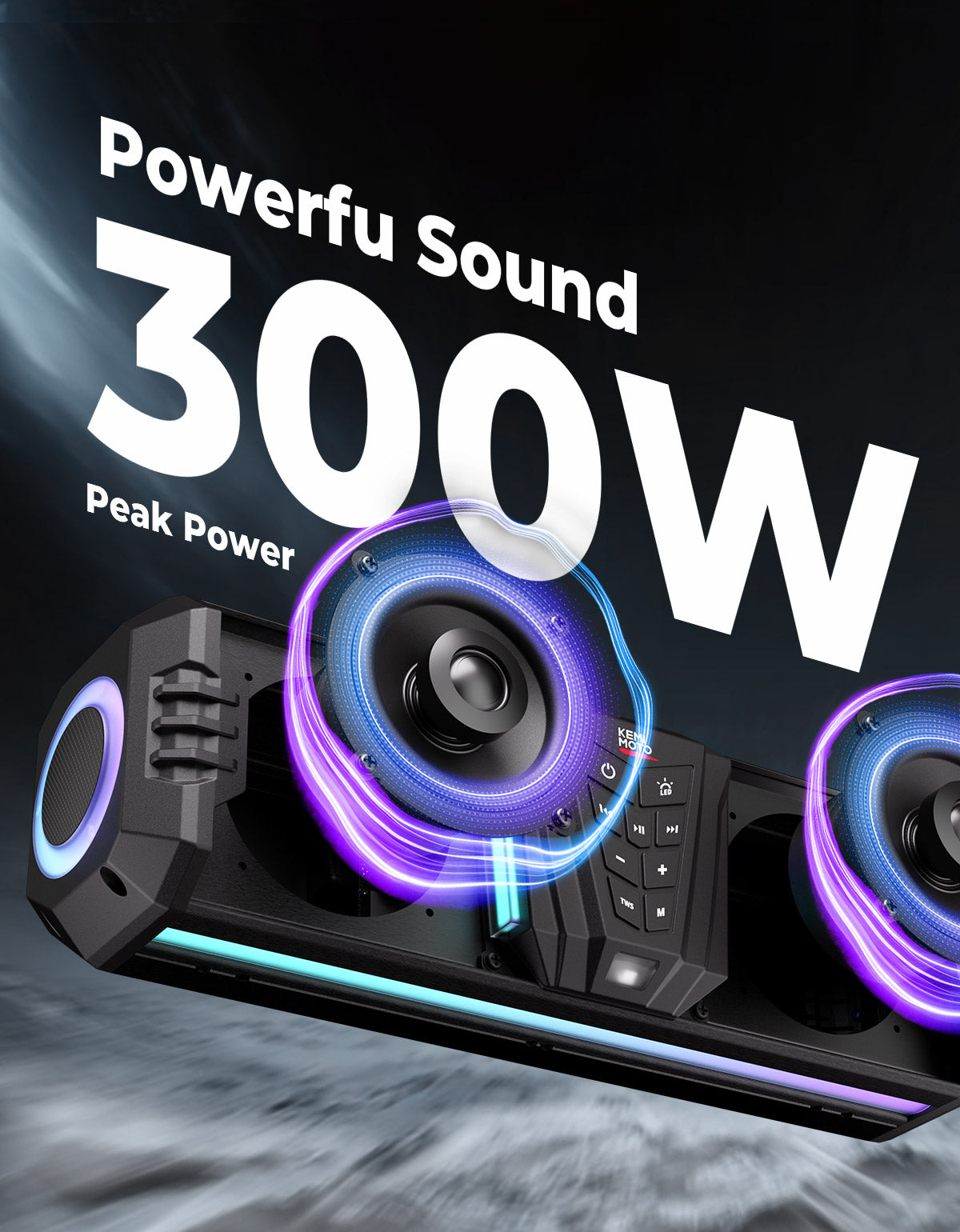 KEMIMOTO Midnight 40 16'' RGB Bluetooth Sound Bar for UTV Golf Cart Marine Boat - Kemimoto