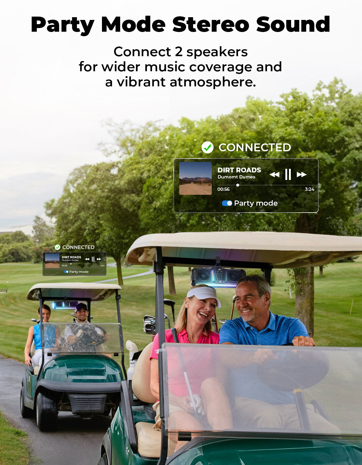 KEMIMOTO Midnight 40 16'' RGB Bluetooth Sound Bar for UTV Golf Cart Marine Boat - Kemimoto
