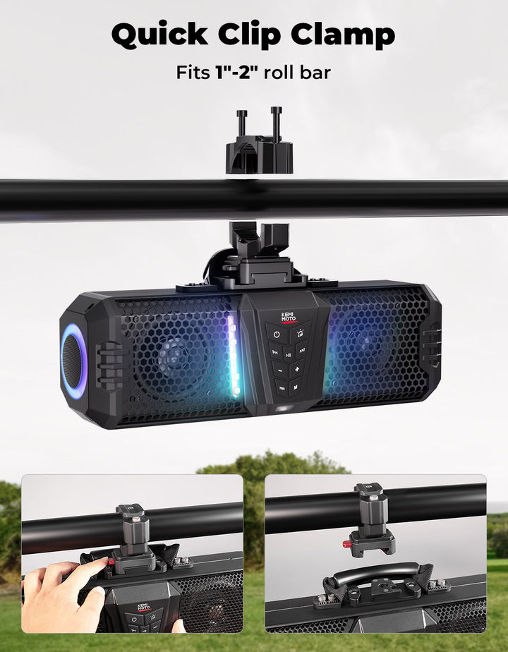 Barra de sonido UTV RGB 26'' Bluetooth luces multicolores 500W amplificador 1,75''-2'' barra antivuelco