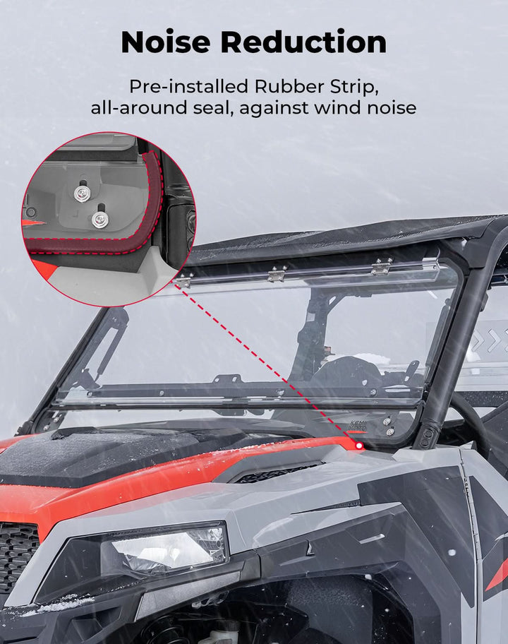 3-IN-1 Front Flip Windshield for Polaris General 1000, XP 1000, 4 1000 2016-2025 - Kemimoto