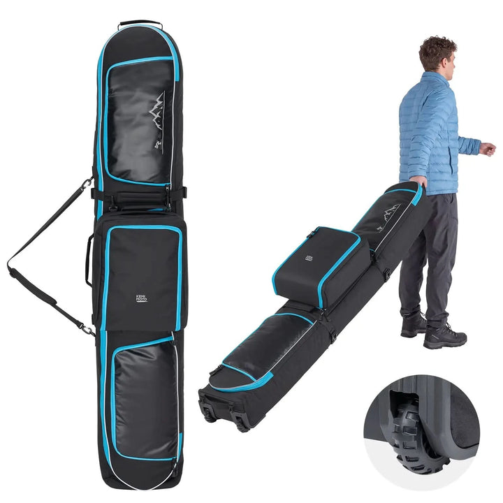 Padded Ski Bag with Wheels For Skis and Snowboards, Boot Bag Combo