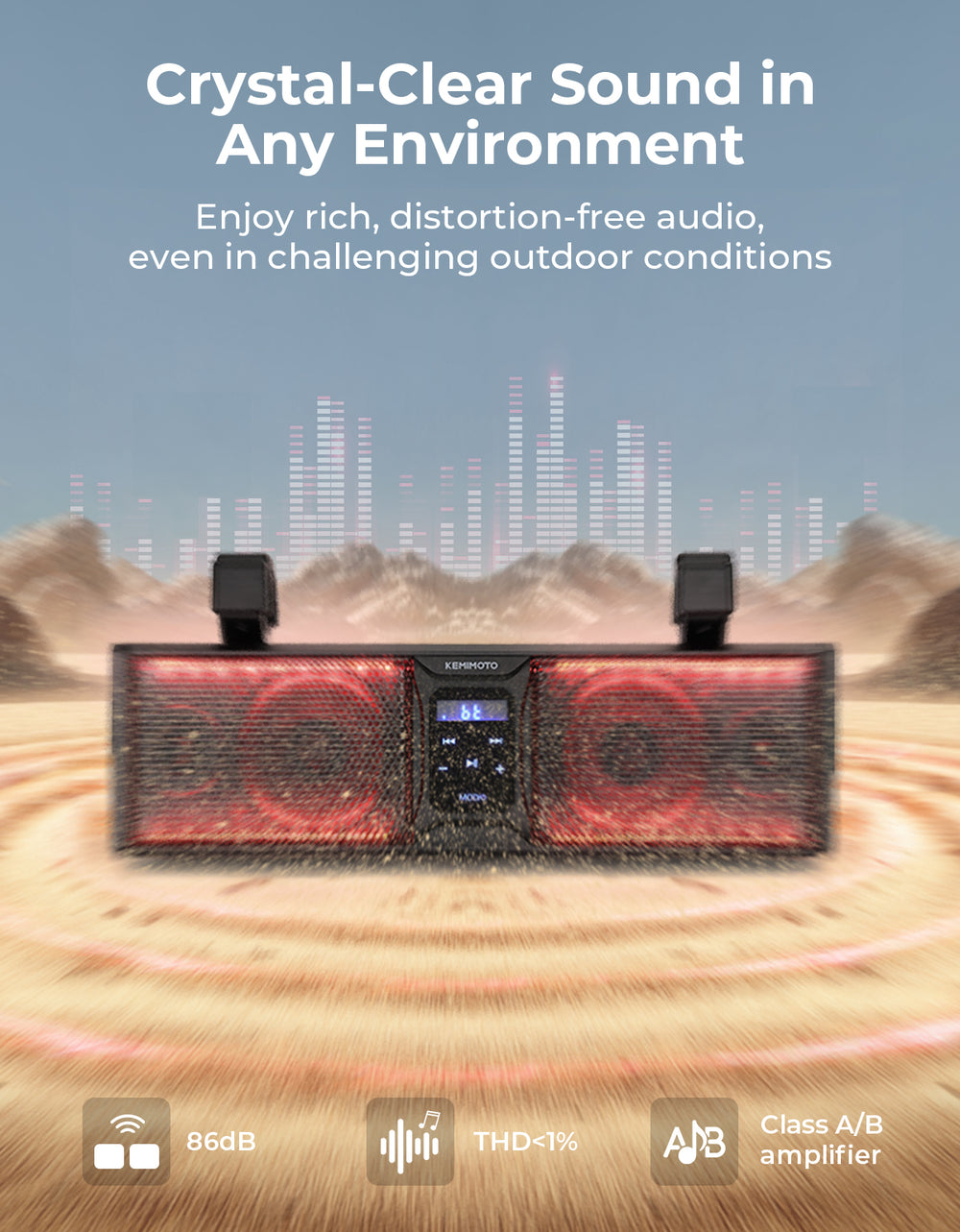 16” RGB Universal Sound Bar for Can Am Maverick X3/ RZR w/ 1.75''-2.25'' Roll Bar - Kemimoto