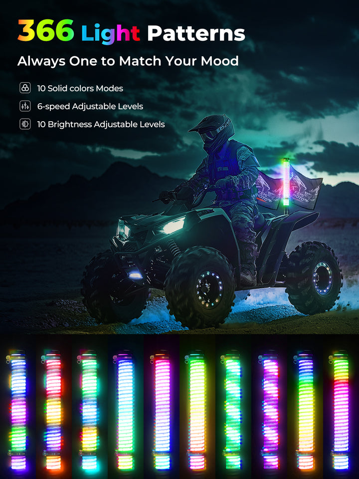 2PCS 2FT COB Fat Whip Lights w/Turning Signal Function for UTV ATV Buggy Boat - Kemimoto