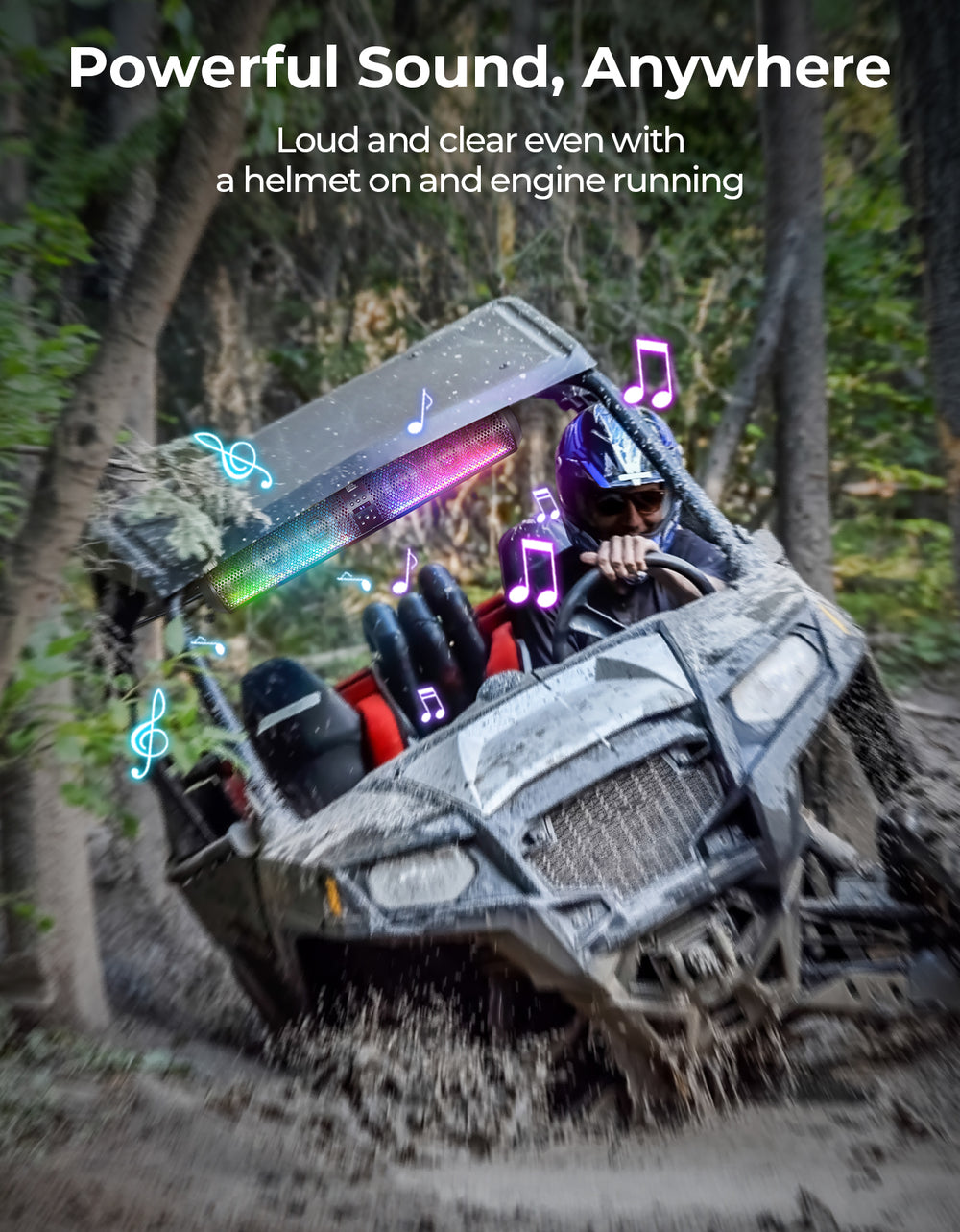 RGB UTV Soundbar, 28" SXS Speaker for Can Am Maverick X3/ RZR w/ 1.56"- 2.25" Roll Bar - Kemimoto