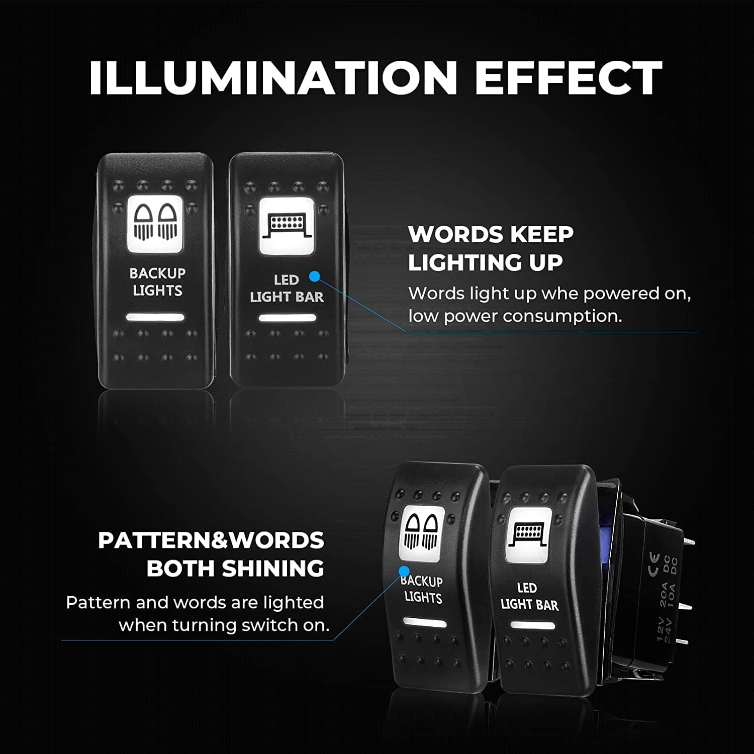 UTV Whip Light with Spring Base & Flag mount & Switch & Backup Lights - Kemimoto